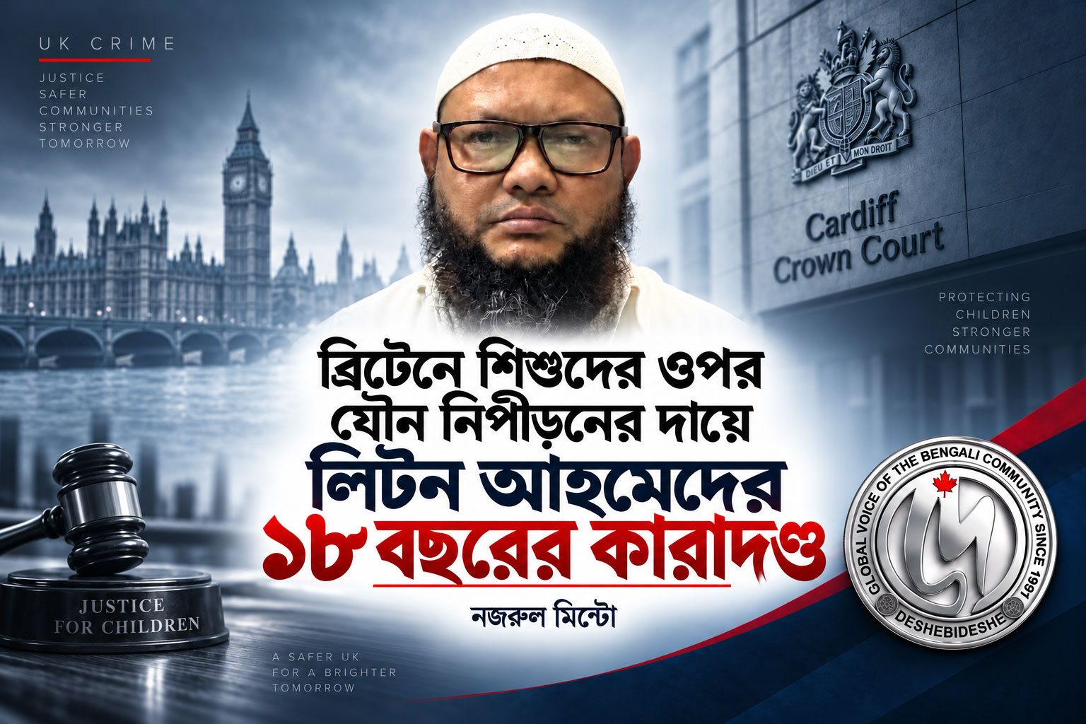কার্ডিফের বুটটাউন এলাকার লিটন আহমেদ, শিশুদের বিরুদ্ধে যৌন অপরাধে ১৮ বছরের কারাদণ্ডপ্রাপ্ত
